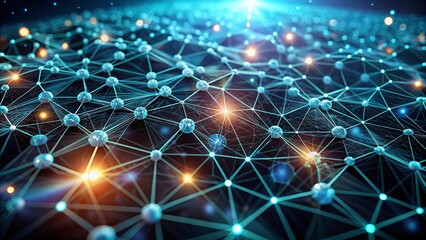 Fototapeta premium Abstract Polygonal Space with Connected Dots and Lines in a Low Poly Dark Background Representing Futuristic Technology and Molecular Science in the Realm of Big Data and Cyberspace