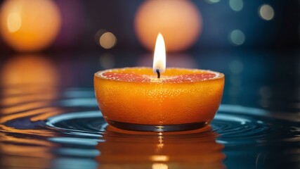 citrus grapefruit tealight candle isolated in gradient background