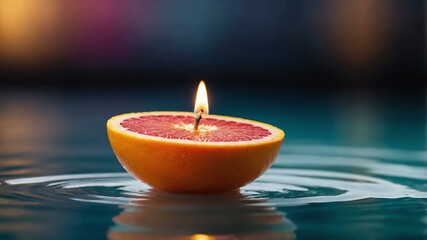 citrus grapefruit tealight candle isolated in gradient background