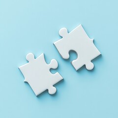 Obraz premium Two white puzzle pieces on a light blue background.