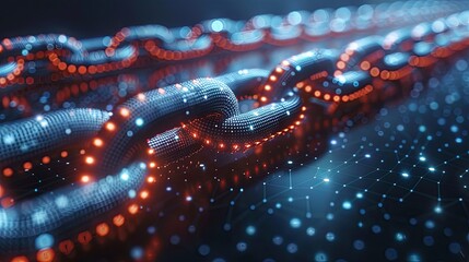 Obraz premium Conceptual image of blocks connected by chains of data, representing blockchain