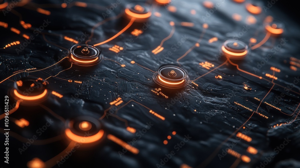 Poster futuristic digital interface: network map