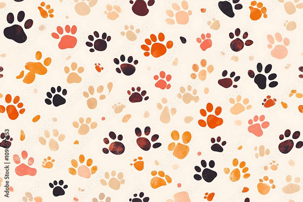 Aufkleber a playful pattern of colorful paw prints on a light background.