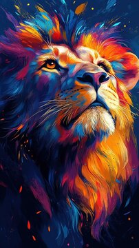 Animal lion in vivid color, vertical wallpaper
