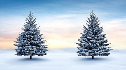 Fototapeta premium Perfectly Symmetrical Snowy Pine Trees Under Pastel Winter Sky