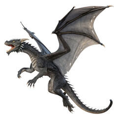 Fototapeta premium Fierce dragon mid-flight isolated on a transparent background, png