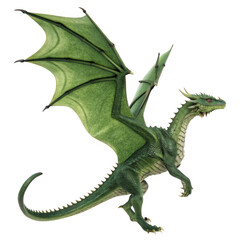 Fototapeta premium Green flying dragon, full length, isolated on a transparent background, png
