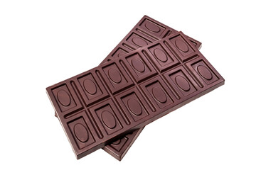 Two bitter dark chocolate bars isolated on a transparent background