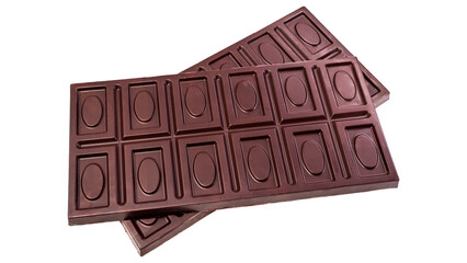 Two bitter dark chocolate bars isolated on a white background