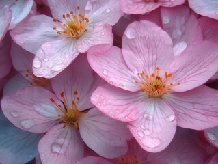 Fototapeta premium Delicate Pink Flowers with Water Drops