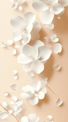 Fototapeta premium minimalist illustration of white flowers and petals on a beige background