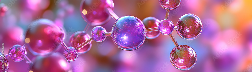 Poster 3d render of pink molecular structure with abstract background