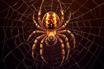 A detailed illustration of a spider resting in its web, showcasing intricate patterns.