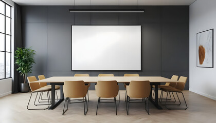White home living room interior with table and chairs, window. Mockup frame