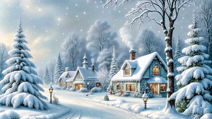 Naklejka premium Cozy Winter Village