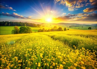 Obraz premium Aerial View of a Vibrant Sunny Summer Field with Bokeh Effect Capturing the Beauty of Nature in Full Bloom During Golden Hour