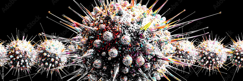 Aufkleber abstract 3d rendering of colorful virus chain against black background