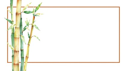 Watercolor water bamboo and reed botanical illustration with frame, watercolor art, waterb Bamboo