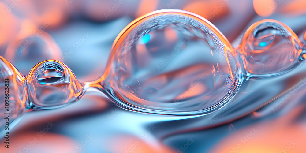 Poster abstract 3d render of interconnected bubbles with a smooth, glossy surface and warm, cool color grad