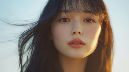 まっすぐ前を見るまなざしの日本人女性の画像