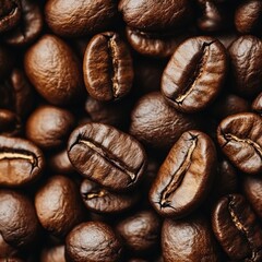Naklejka premium Close up of roasted coffee beans --chaos 20 --style raw --v 6.1 Job ID: d351b06c-b5b2-4fd8-89be-9e4e07642c5c