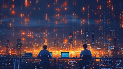 Fototapeta premium Developers Writing Code on Computer Screens 