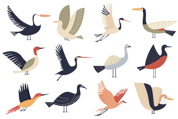 Creative Stylized Birds in Vector Art for Modern Designs, minimalism, muted colors