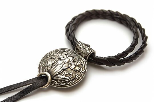 silver bolo tie on white