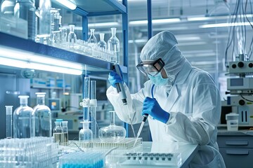 Fototapeta premium A group of medical researchers in a cutting-edge English laboratory