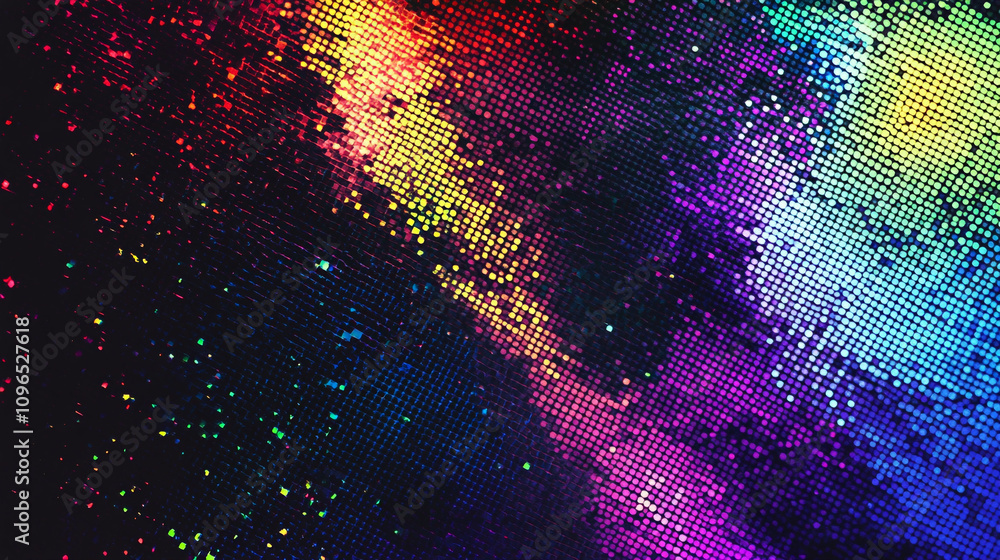 Poster colorful abstract patterns fill the background with vibrant hues and sparkles