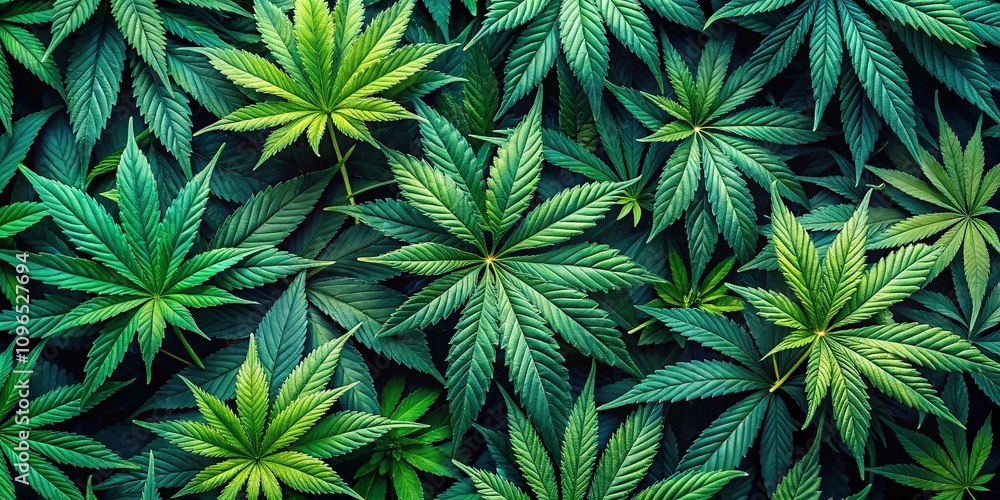Aufkleber aerial view of lush cannabis leaf pattern creating a tantalizing visual experience with rich green t