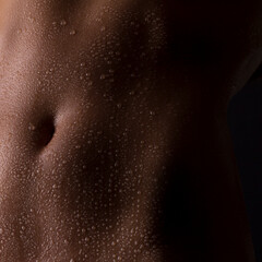 Fototapeta premium Abstract shapes of woman with water droplets, isolated on black.