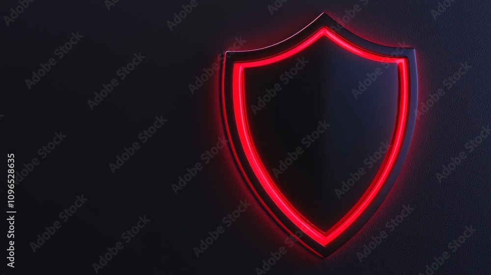 Poster anti tracking with shield concept. shield emblem illuminated with a red glow on a dark background.