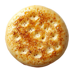 Top view of a hyperrealistic crumpet bread isolated on a white transparent background