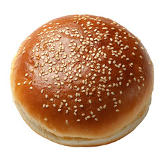 Top view of a hyperrealistic hamburger bun bread isolated on a white transparent background