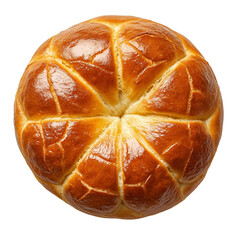 Top view of a hyperrealistic Portuguese sweet bread isolated on a white transparent background