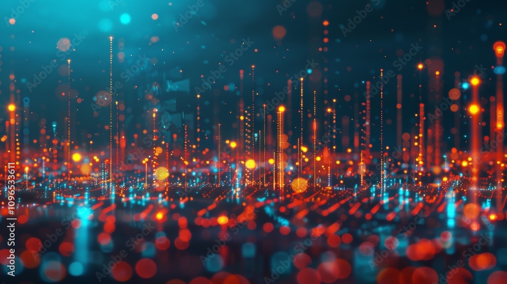 Poster smart city with particle glowing light connection design, big data connection technology concept. 3d