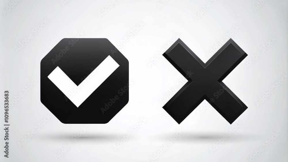 Poster approve and reject line icons for modern app design: check mark and cross symbols in trendy flat sty