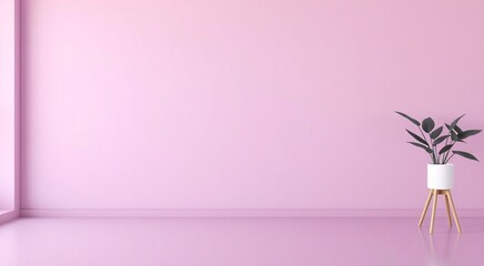 Minimalist pink room with a single plant.