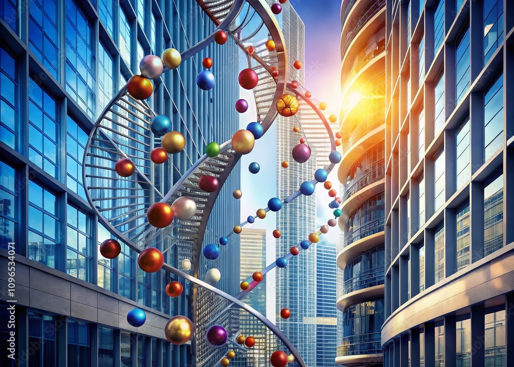 Poster architectural photography featuring a flat style genetics theme with a collection of artistic repres