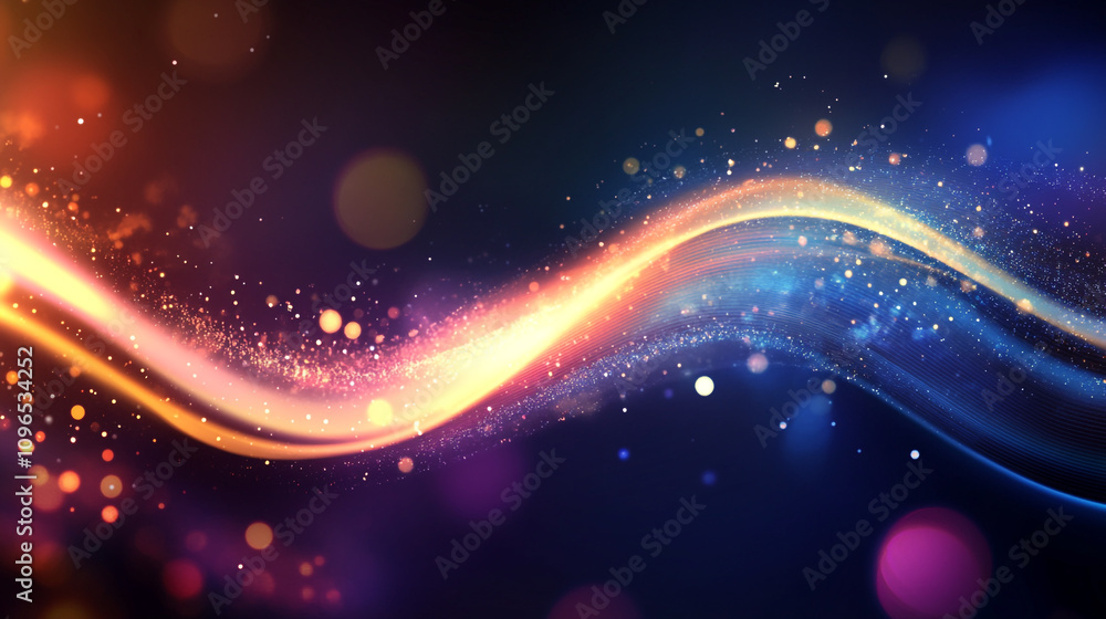Poster colorful abstract wave pattern with glowing effects and bokeh lights created digitally