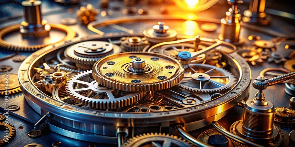 Poster architectural photography of a precise clockwork mechanism illustrating accuracy and reliability in 