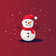 Fototapeta premium Minimalistic Illustrations of Cheerful Snowmen with Santa Hats and Scarves on a Red Background, Highlighting Festive Simplicity and Holiday Joy