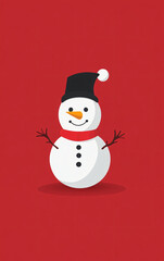 Minimalistic Illustrations of Cheerful Snowmen with Santa Hats and Scarves on a Red Background, Highlighting Festive Simplicity and Holiday Joy