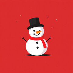 Minimalistic Illustrations of Cheerful Snowmen with Santa Hats and Scarves on a Red Background, Highlighting Festive Simplicity and Holiday Joy