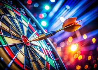Artistic Double Exposure of a Dartboard with Darts in a Dynamic Game Setting, Blending Action and Focused Competition Elements for an Engaging Sports Image