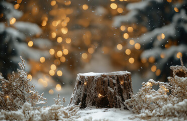 snow on a tree stump