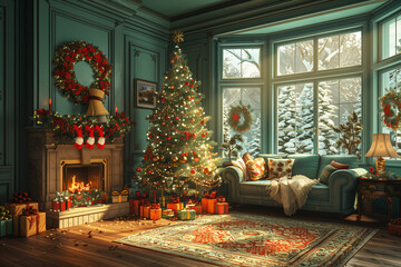 Merry christmas greeting design. Santa claus smiling, holiday season card, greeting, merry christmas