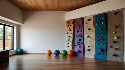 Simple Home Bouldering Wall with Colorful Holds