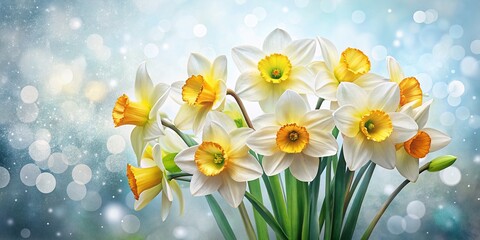 Beautiful Narcissus Watercolor Bouquet Drawing on White Background Capturing Floral Elegance and Delicate Colors for Nature Lovers and Art Enthusiasts